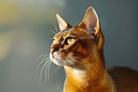 An Abyssinian cat gracefully isolated against a luminous backdropの素材