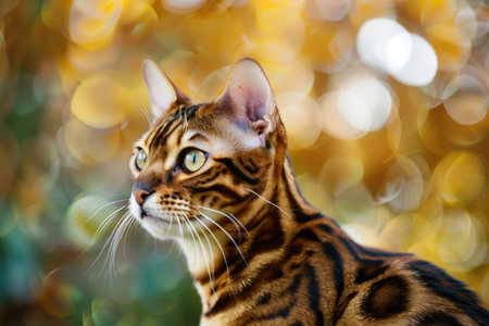 A Bengal cat gracefully isolated against a bright backdropの素材