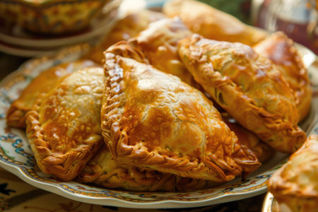 Samsa, savory pastries filled with meat or potatoes, baked to perfection for the Nowruzの素材