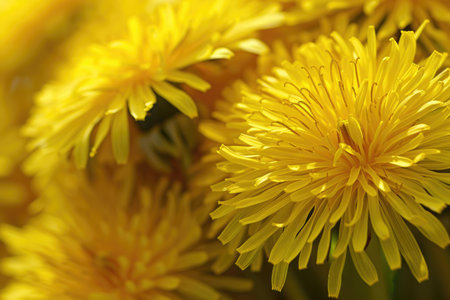 Vibrant yellow dandelions captured in exquisite detail, heralding the arrival of springの素材