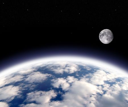 earth and full moon の写真素材