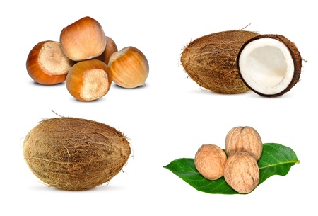 nuts collection isolated on white backgroundの写真素材