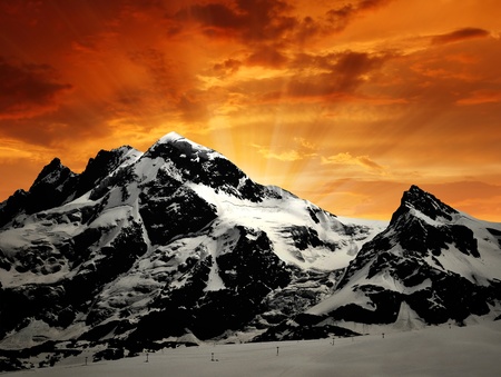Beautiful mountain Breithorn and Klein Matterhorn in the sunset 