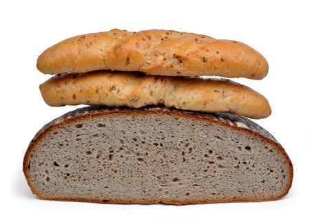 Wheat bread with whole-grain bread roll Isolated on white background 