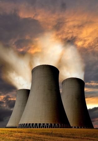 Sunset over the nuclear power plantの写真素材