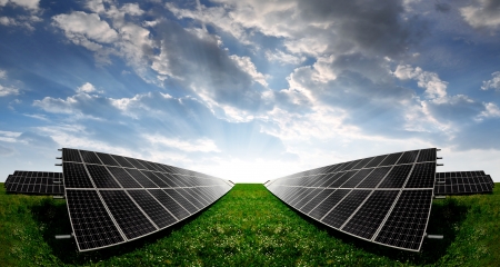 Solar panels in the sunset