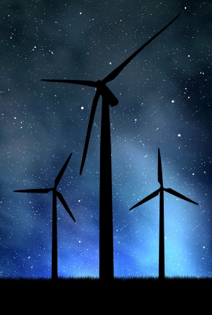Wind turbines in the night skyの写真素材