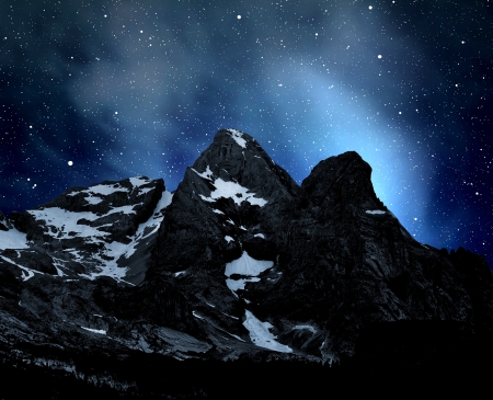 view of mountain Marmolada in the night - top of Dolomiti Italyの写真素材