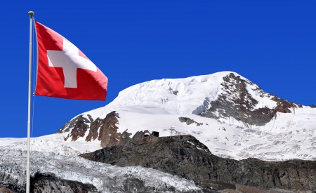Mount Alphubel with Swiss flag - Wallis, Swiss alps 