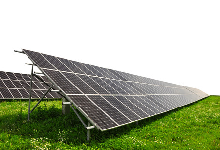 Solar energy panels on white background