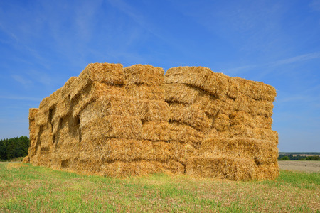Straw bales with blue sky