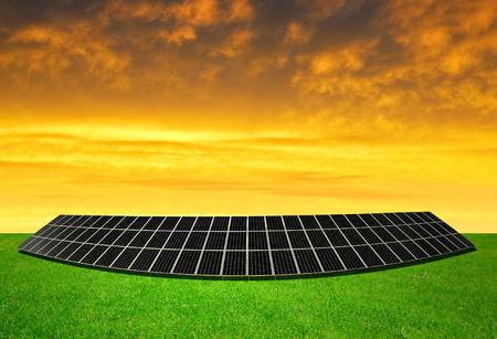 Solar energy panels in the setting sun
