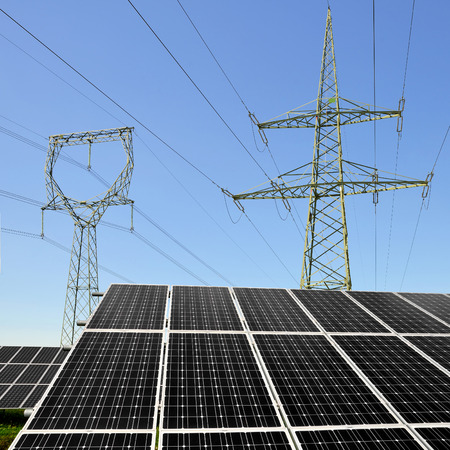 Solar energy panels with electricity pylon