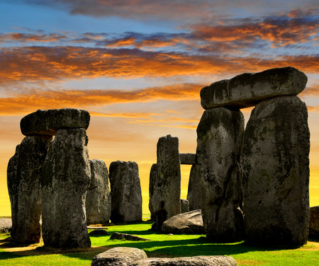 Historical monument Stonehenge in the sunset, England, UK の写真素材