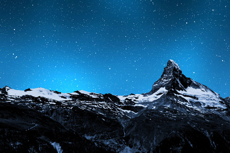Matterhorn in night sky - Swiss Alpsの写真素材