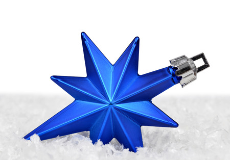Blue christmas decoration isolated on white backgroundの写真素材