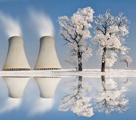 Winter landscape with nuclear power plant.の写真素材