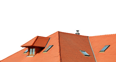 Roof house with tiled roof isolated on white backgroundの写真素材