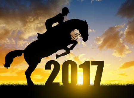 The rider on the horse jumping into the New Year 2017