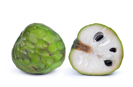 Exotic green fruit cherimoya (Annona cherimola) isolated on a white background.の写真素材