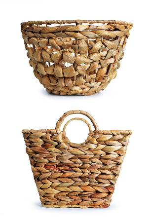 Bamboo basket isolated on a white background.の写真素材