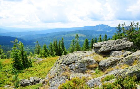 Top of Svaroh mountain in Sumava national park, Czech Republic. View on Mount Grosser Arber in Bayerische Wald.の写真素材
