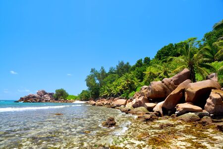 Anse Caiman beach in La Digue Island, Seyshelles.の写真素材