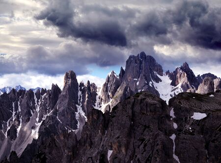 View on the Cadini di Misurina mountain group in the eastern Dolomites. Province of Belluno, Italy.の写真素材