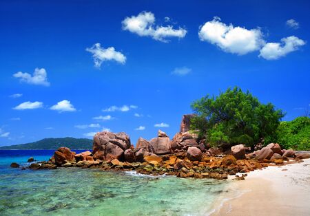 Anse Caiman beach in La Digue Island, Seyshelles.の写真素材