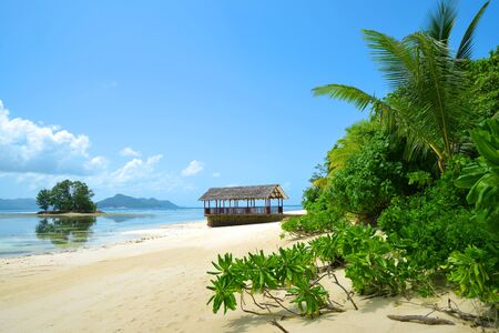 Anse Union beach in La Digue Island, Indian Ocean, Seyshelles.の写真素材