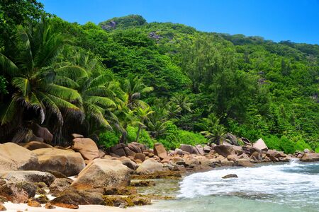 Anse Caiman beach in La Digue Island, Seyshelles.の写真素材