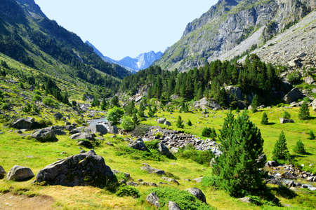 Mountain valley under the mount Vignemale, national park Pyrenees, Occitanie in south of France.の写真素材