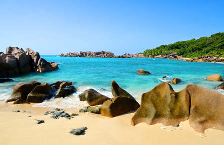 Coast of the tropical island of La Digue, Indian Ocean, Seychelles.の写真素材