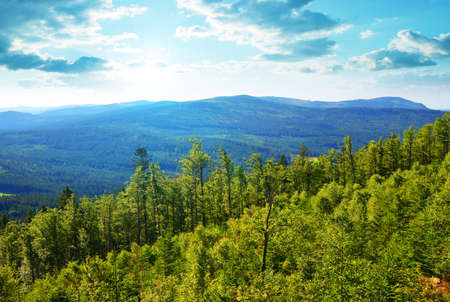 Summer landscape in National Park Sumava. View from the Pancir mountain. Czech republic.の写真素材