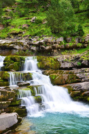 Waterfall in Ordesa and Monte Perdido National Park.  Pyrenees mountain. Province of Huesca, Spain.の写真素材