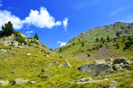 Beautiful mountain landscape in Neouvielle national nature reserve, French Pyrenees.の写真素材