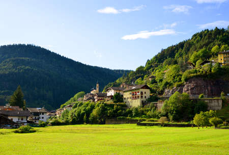 Molina di Fiemme, Italy - September 12, 2017: View on the village of Molina di Fiemme, Trentino Alto Adige, Sudtirol, Italy.のeditorial素材