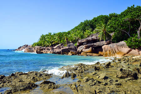 Coast of the tropical island of La Digue, Indian Ocean, Seychelles.の写真素材