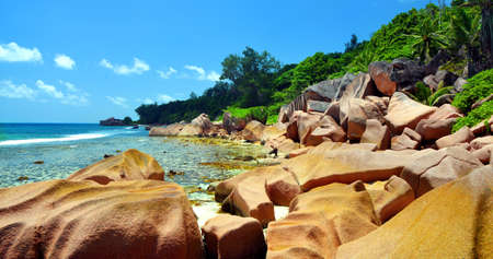 Anse Fourmis beach in La Digue Island, Indian Ocean, Seychelles. Exotic travel destination.の写真素材