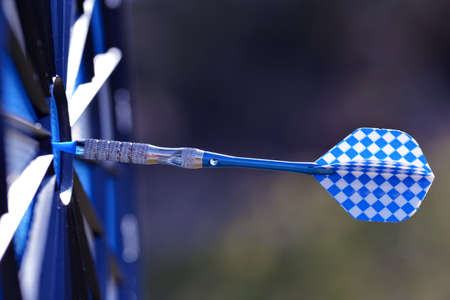 Blue arrow hit in the target center.の写真素材