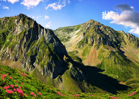 Mountain landscape near Col du Tourmalet in Pyrenees mountains. France.の写真素材