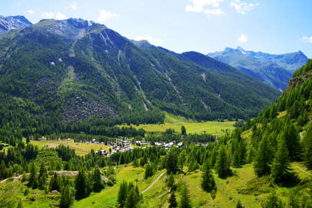 Lillaz village in Gran Paradiso National Park. Aosta Valley, Italy. Beautiful mountain landscape in sunny day.の写真素材