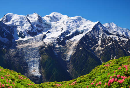 Mont Blanc mountain range in sunny day. Nature Reserve Aiguilles Rouges, Graian Alps, France, Europe.の写真素材