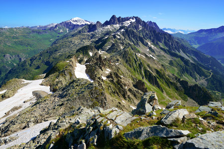 View from the top of the mountain Le Brevent. French Alps, Chamonix, France.の写真素材