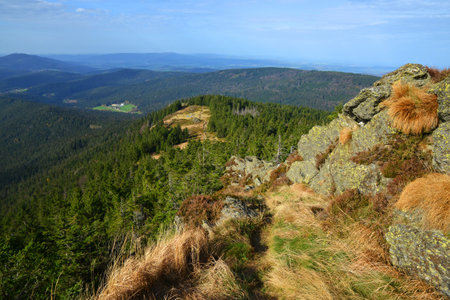 View from the top of the mount Klein Osser in the National park Bayerischer Wald, Germany.の写真素材