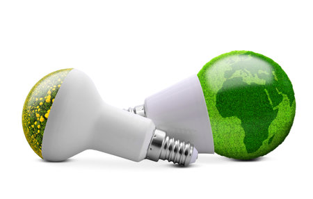 Eco LED bulbs isolated on a white background. Energy saving lamp.の写真素材