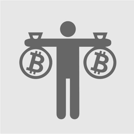 Man holding bitcoin bag icon. Simple isolated illustration.のイラスト素材