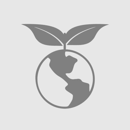 Earth with leaf vector icon eps 10. Ecology symbol. Simple isolated pictogram.のイラスト素材