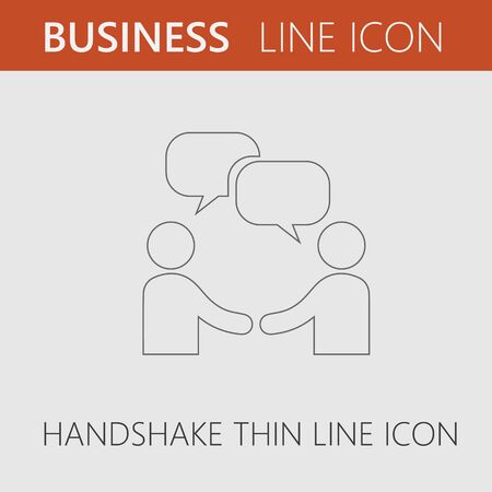 Handshake and bubbles vector icon. Business meeting symbol. Simple outline pictogram.のイラスト素材
