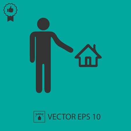 Real estate business vector icon. Agent pointing at a house.のイラスト素材